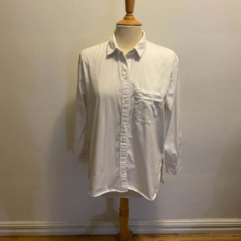 Madewell oversize white cotton twill long sleeve button shirt with side detail